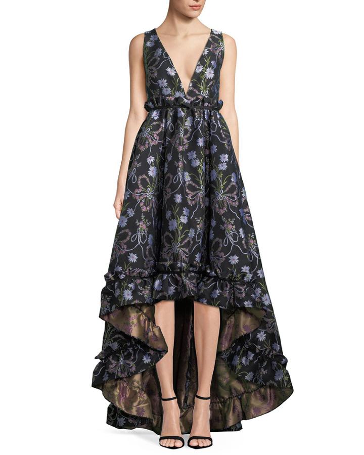Judith Floral-jacquard Fit-&-flare Gown