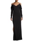 Cold-shoulder Draped Crepe Evening Gown