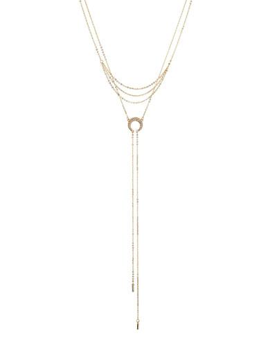 Long Pave Crescent Bolo Necklace, Gold