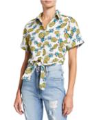 Vera Pineapple Button-down Tie-front Crop Top