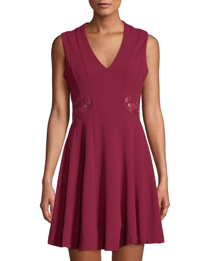 Fit-and-flare Embroidered Scuba Crepe Dress