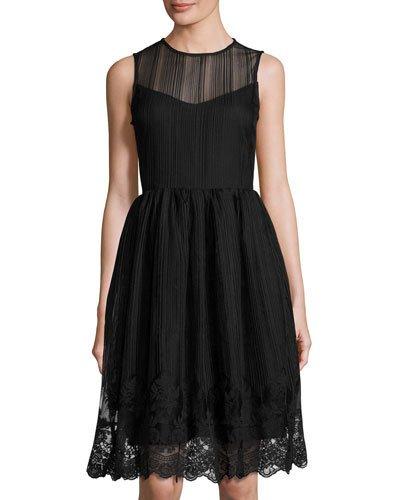 Sleeveless Lace-hem Tulle Dress, Black