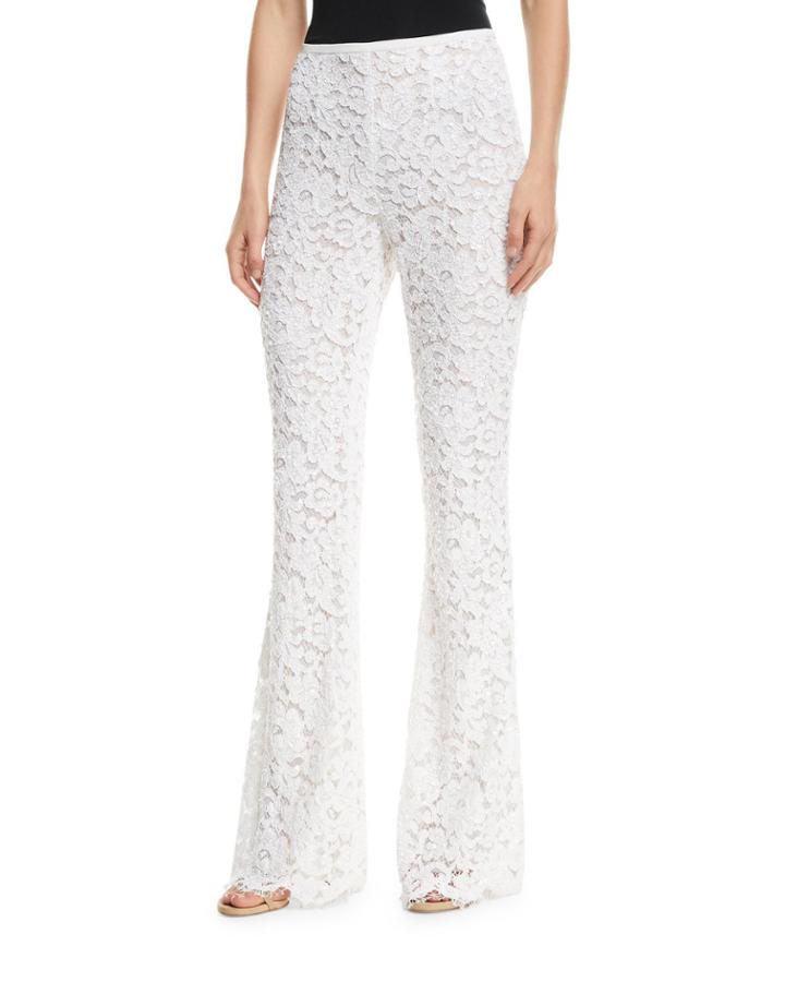 Side-zip Flare-leg Floral-lace Pants