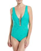 Lace-front Plunging Crochet Maillot