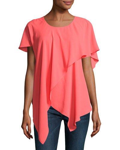 Asymmetric Layered Chiffon Top, Coral