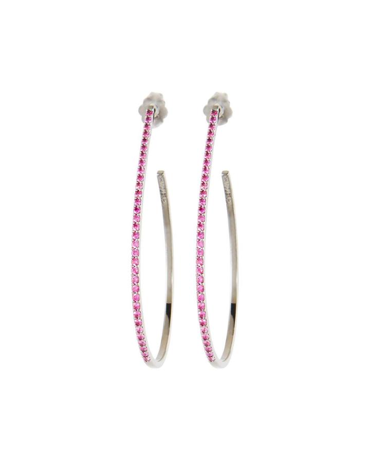 Electric Pink Sapphire Teardrop Hoop Earrings In