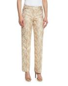 Jacquard Straight-leg Pants, Fawn/gold