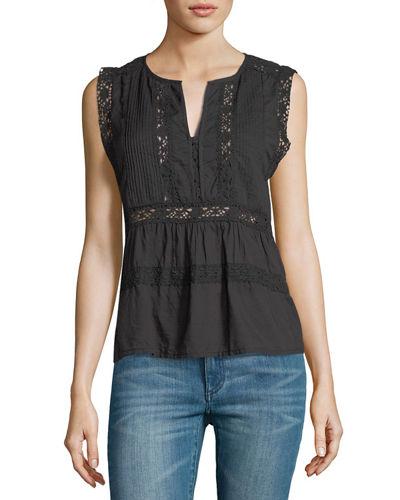 Sleeveless Lace & Pintuck Cotton Voile Top
