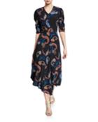 Paisley-print Short-sleeve Asymmetrical