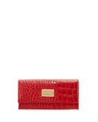 Crocodile-embossed Leather Wallet, Red