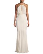 Marianne Beaded Long-sleeve Cold-shoulder Cocktail Dress