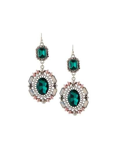 Statement Crystal Double-drop Earrings, Green