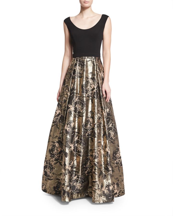 Aidan Mattox Cap-sleeve Combo Floral Jacquard Gown, Women's, Size: