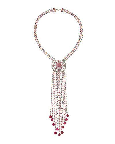 Mixed Sapphire & Diamond Beaded Fringe Necklace