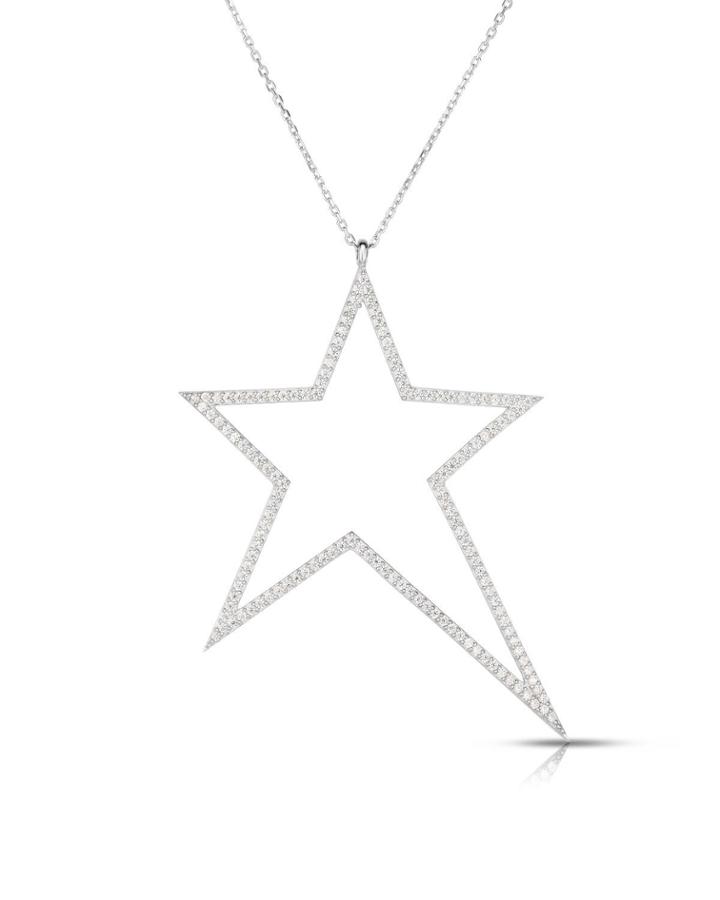 Cubic Zirconia Star Pendant Necklace, White