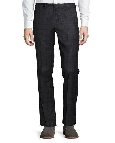 Madison Plaid Trouser Pants, Charcoal