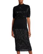 Mock-neck Elbow-sleeve Cashmere Sweater With