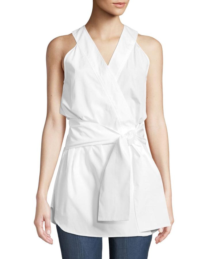 Sleeveless Cotton Poplin Kimono Top