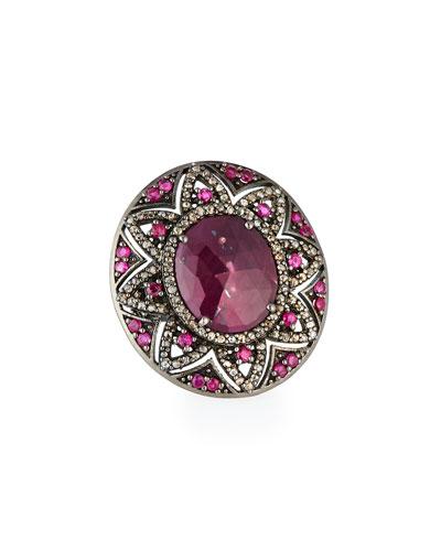 Round Ruby & Diamond Floral Ring