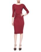 3/4-sleeve Twist-front Sheath Dress, Claret