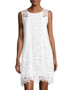 Lace-inset Linen Dress, White