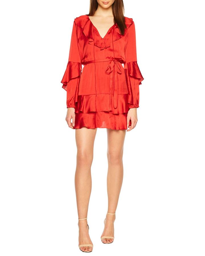 Donna V-neck Long-sleeve Tiered Ruffle Dress