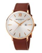 Men's 42mm Roma Leather Watch W/ Date, Brown/rose