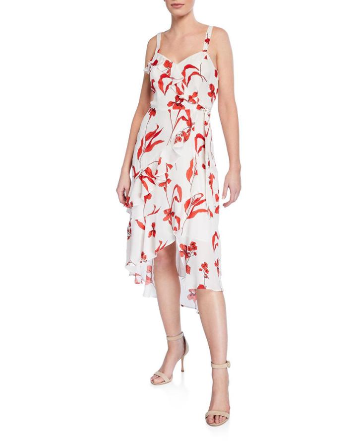 Kathy Ruffled Sleeveless Floral Wrap Dress