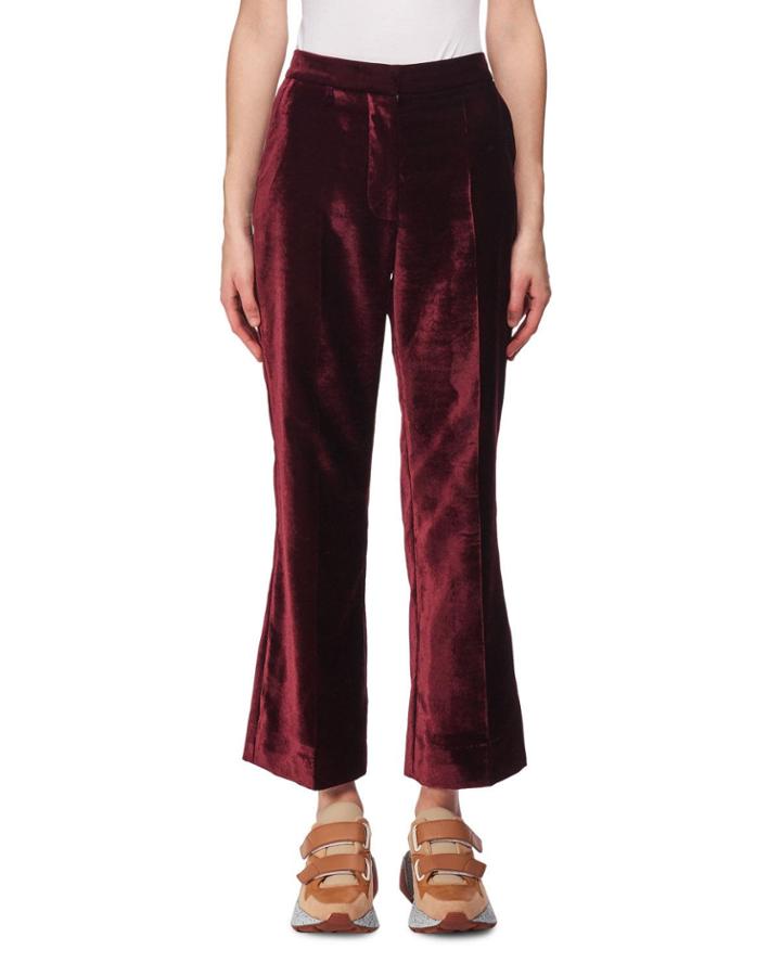 Cropped Flare-leg Velvet Pants