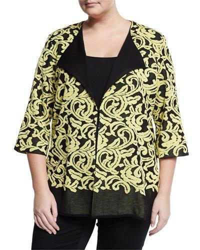 3/4-sleeve Knit Jacket, Black Pattern,