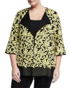 3/4-sleeve Knit Jacket, Black Pattern,