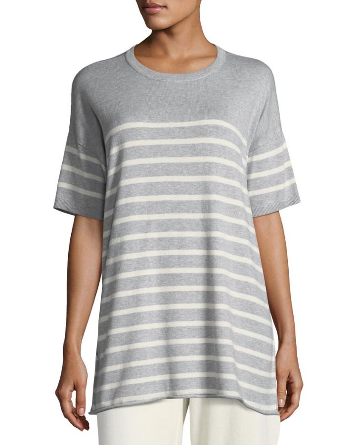 1/2-sleeve Striped Organic Peruvian Cotton Tunic