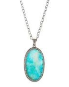 Long Oval Turquoise & Diamond Pendant Necklace