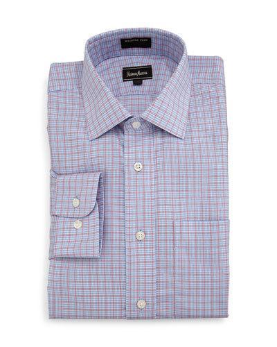 Classic-fit Non-iron Plaid Dress Shirt, Blue/pink