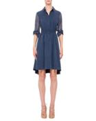 Mesh-inset Drawstring-waist Shirtdress, Denim