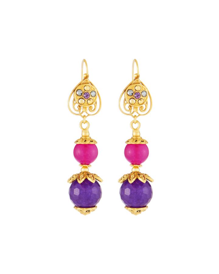 Linear Fuchsia & Purple Drop Earrings