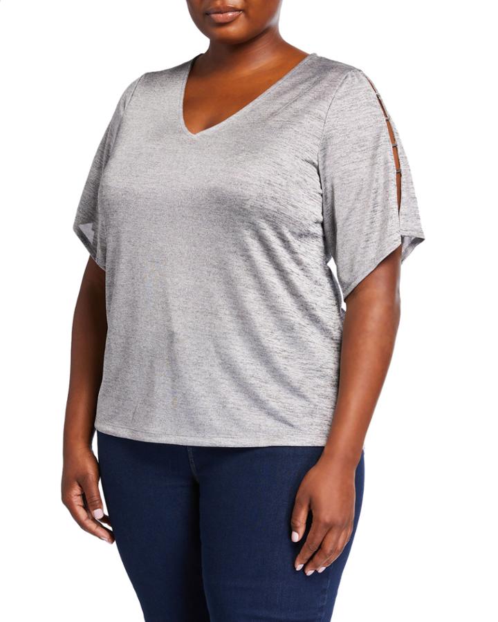 Plus Size Ladder Bead Short-sleeve Top