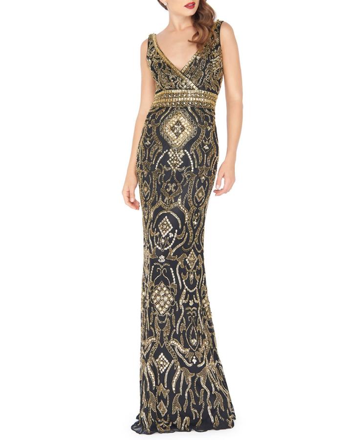 Golden-embellished Column Gown