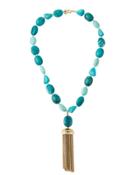 Beaded Turquoise Tassel Necklace, Blue