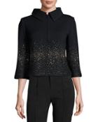 Speckled-knit 3/4-sleeve Jacket, Black Pattern