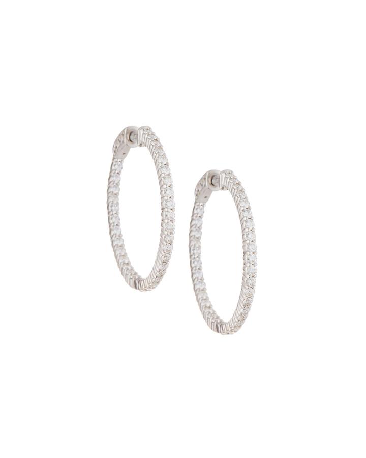 14k White Gold 66-diamond Hoop Earrings