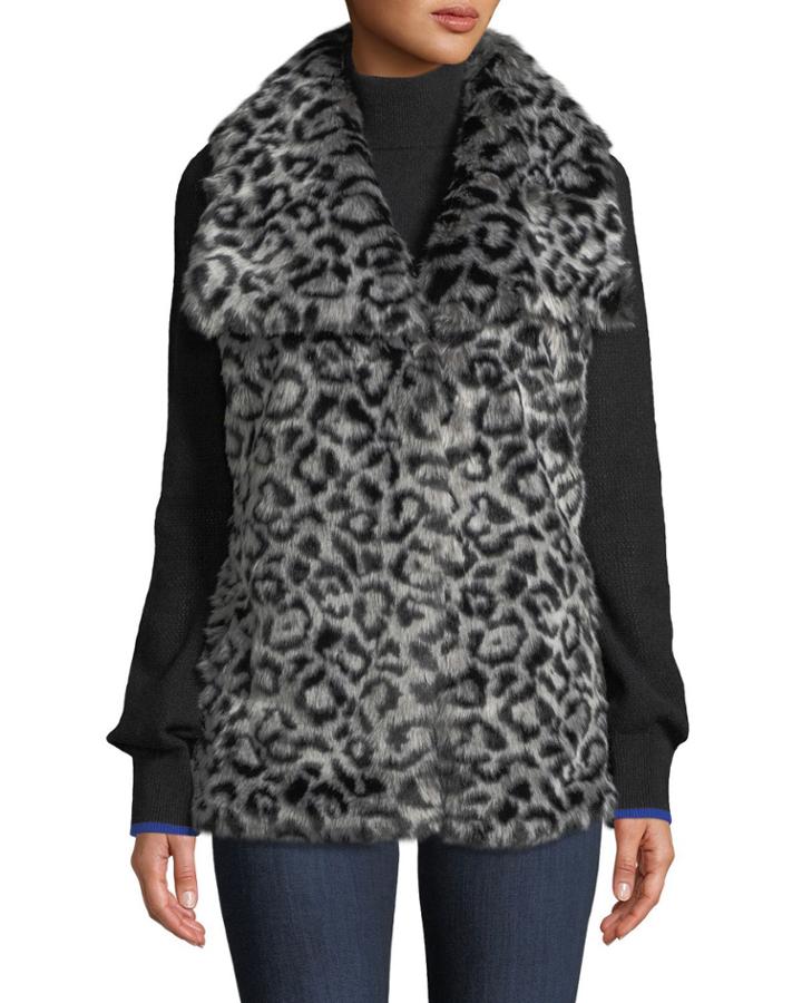 Draped Leopard Faux-fur Vest