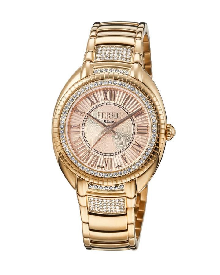 Women's 34mm Stainless Steel 3-hand Roman Glitz Watch With Bracelet, Rose