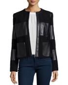 Harper Leather-trim Wool Jacket, Black