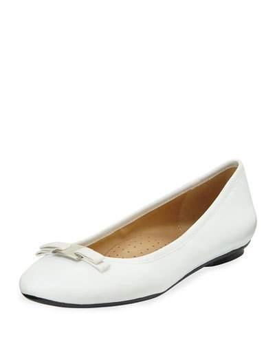 Salma Leather Bow Flat, White