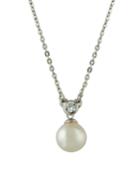 You & I Cubic Zirconia & 8mm Pearl Pendant Necklace