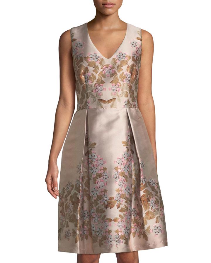 Sleeveless Floral Brocade Dress