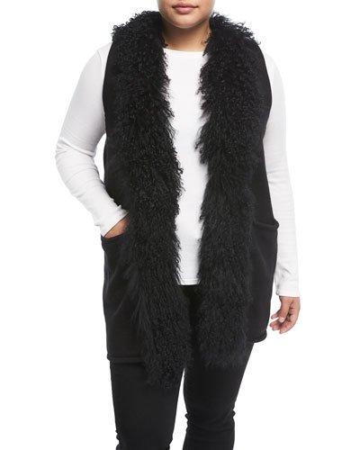 Fur-trim Long Knit Vest,