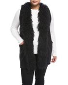 Fur-trim Long Knit Vest,