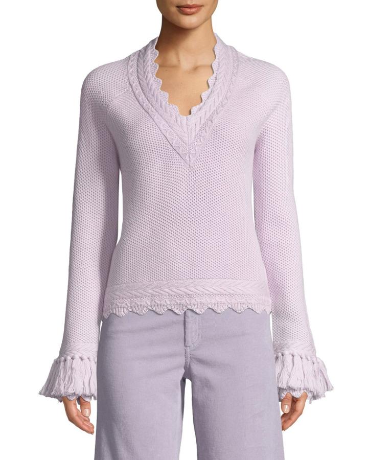 Scalloped V-neck Wool Tassel-cuff